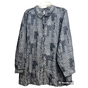 Catherine's Women's 2X 22/24 Bandana Print Long Sleeve Button Up Blue NWT